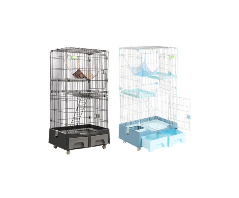 Built-in litter box cat cage
