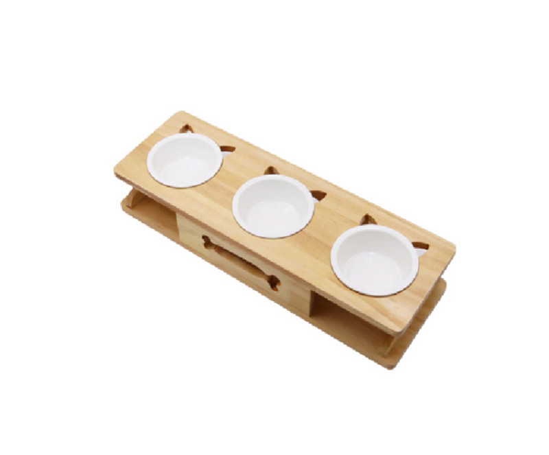 solid wood stand ceramic three bowls
